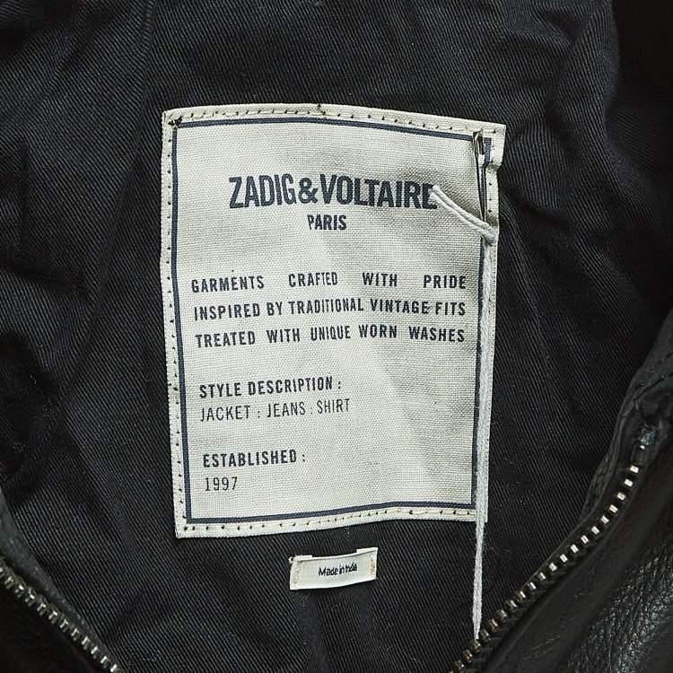 Pre Owned Zadig & Voltaire Black Leather Zip Front Jacket XS