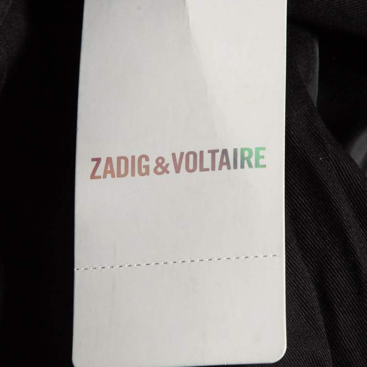 Pre Owned Zadig & Voltaire Black Leather Zip Front Jacket S