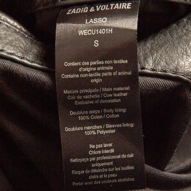 Pre Owned Zadig & Voltaire Black Leather Zip Front Jacket S