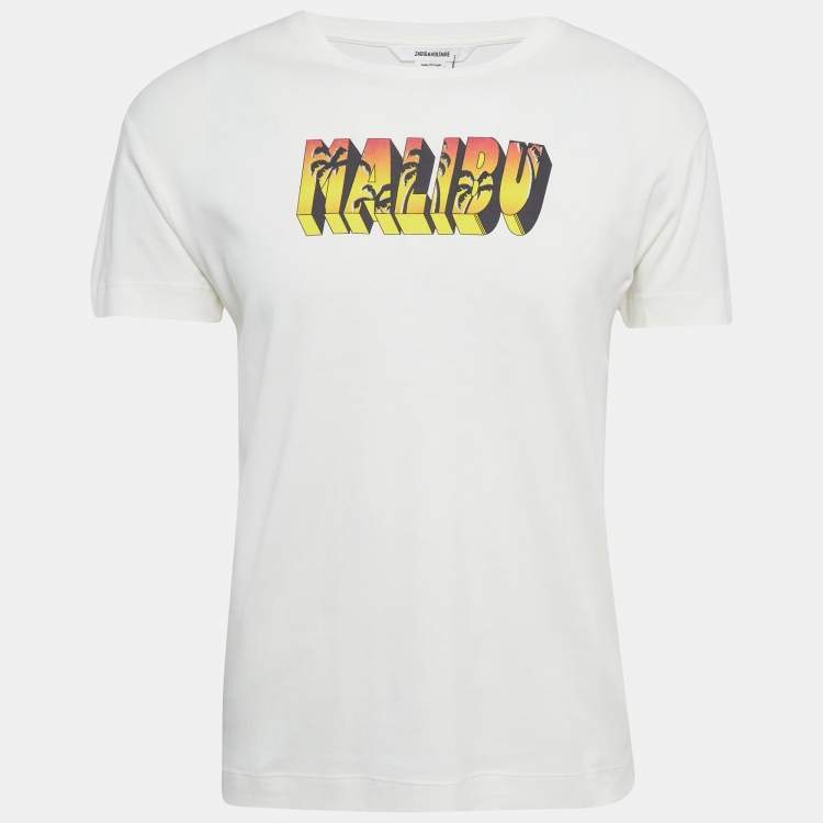 Pre Owned Zadig & Voltaire White Malibu Print Jersey Timor T-Shirt XS