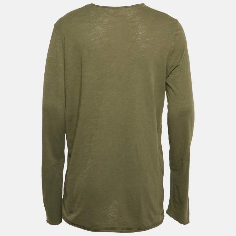 Pre Owned Zadig & Voltaire Khaki Green Light Slub Cotton Nastir Henley T-Shirt L