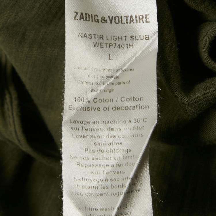 Pre Owned Zadig & Voltaire Khaki Green Light Slub Cotton Nastir Henley T-Shirt L