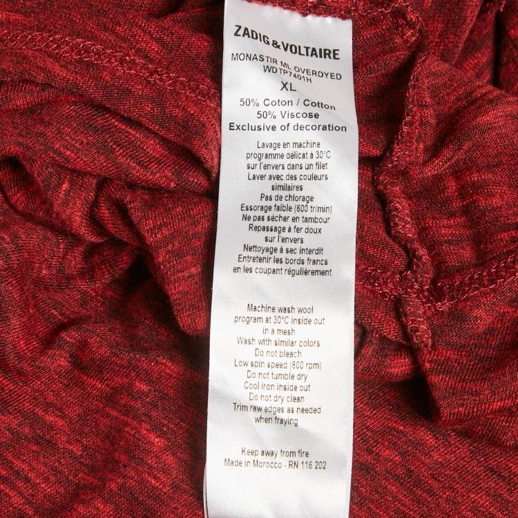 Pre Owned Zadig & Voltaire Red Jersey Monastir Overdyed T-Shirt XL