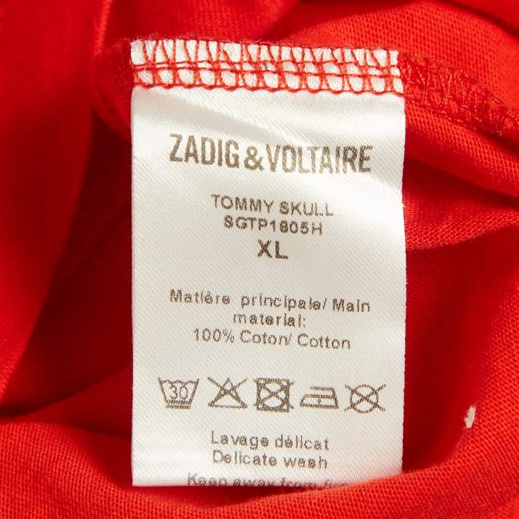 Pre Owned Zadig & Voltaire Red Rock Printed Cotton Knit Tommy Skull T-Shirt XL