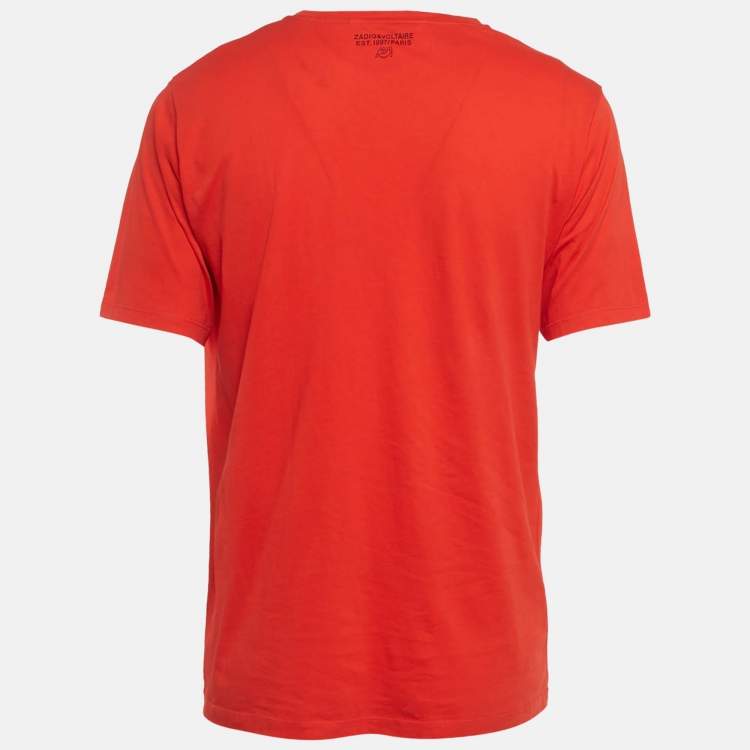 Pre Owned Zadig & Voltaire Red Rock Printed Cotton Knit Tommy Skull T-Shirt XL