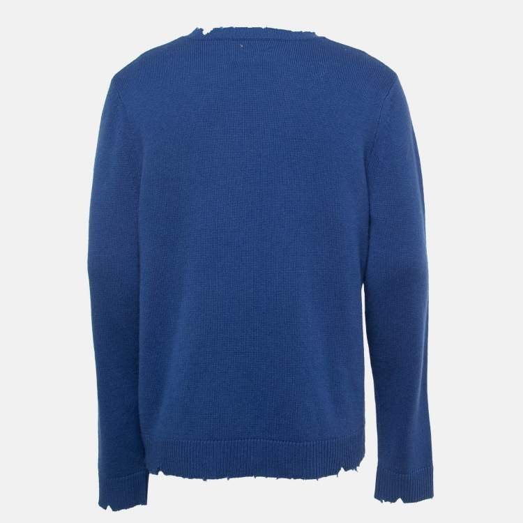 Pre Owned Zadig & Voltaire Blue Distressed Wool Crew Neck Sweater XL