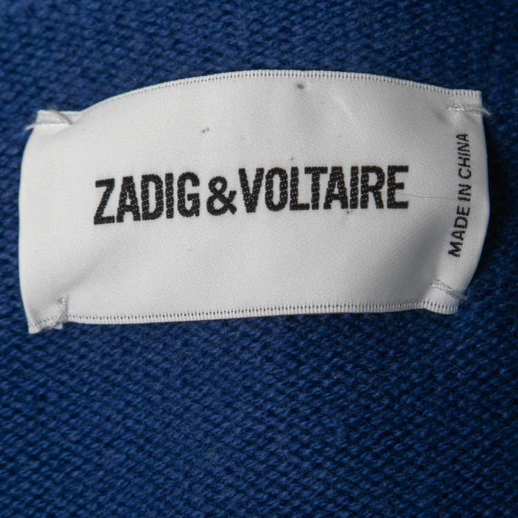 Pre Owned Zadig & Voltaire Blue Distressed Wool Crew Neck Sweater XL