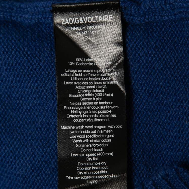 Pre Owned Zadig & Voltaire Blue Distressed Wool Crew Neck Sweater XL