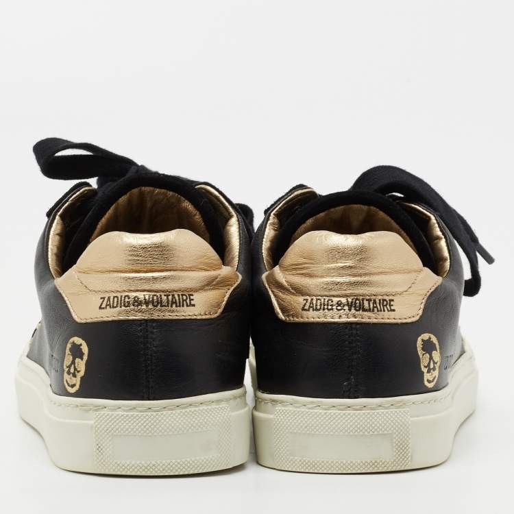 Pre Owned Zadig and Voltaire Black Leather And Suede Studded Lace Up Sneakers Size 40