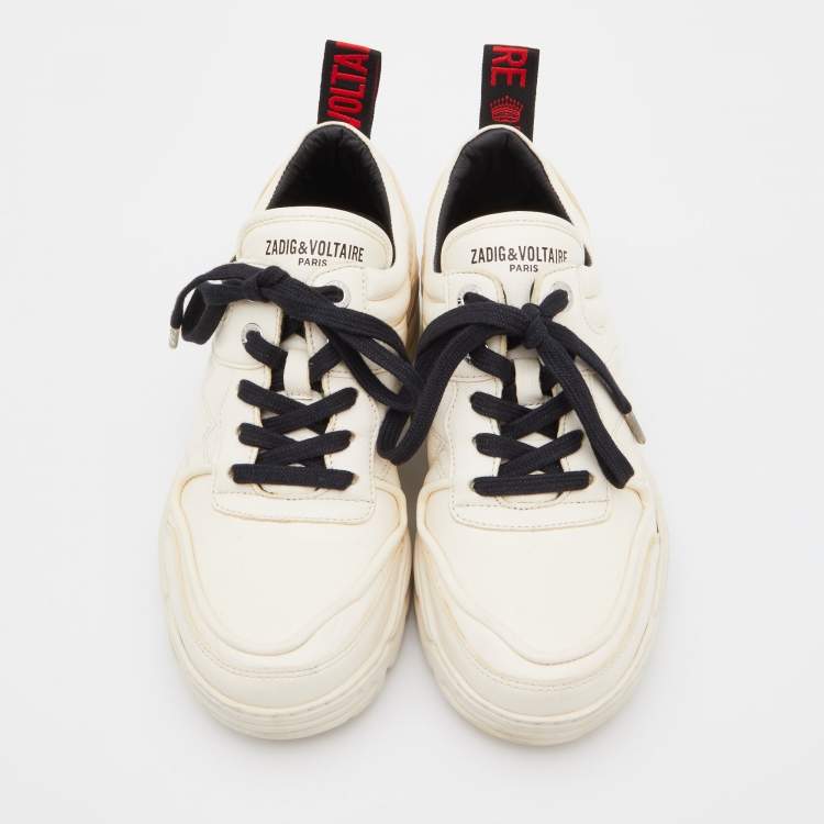 Pre Owned Zadig and Voltaire Cream Leather Low Top Sneakers Size 39