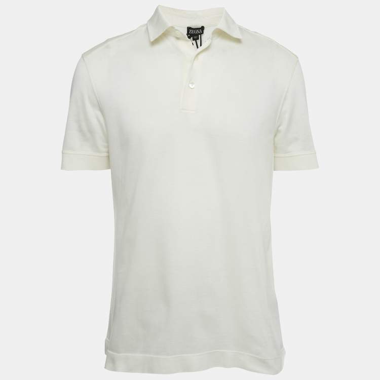 Pre Owned Zegna Off-White Cotton Polo T-Shirt L