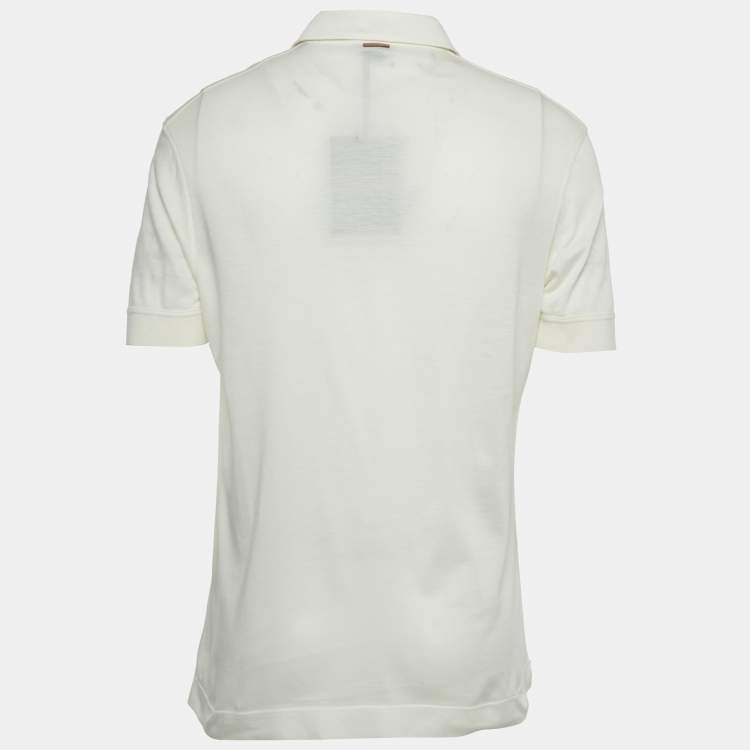Pre Owned Zegna Off-White Cotton Polo T-Shirt L