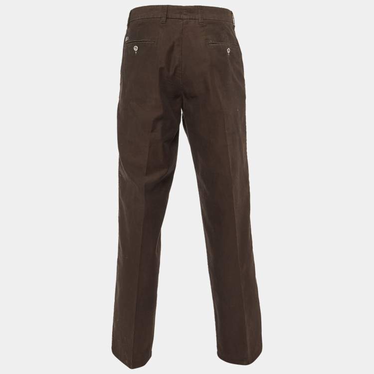 Pre Owned Zegna Sport Brown Cotton Regular Fit Pants L/Waist 34"