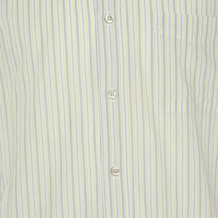 Pre Owned Zegna Sport Green/Grey Stripe Cotton Long Sleeve Shirt M