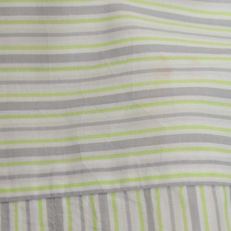 Pre Owned Zegna Sport Green/Grey Stripe Cotton Long Sleeve Shirt M