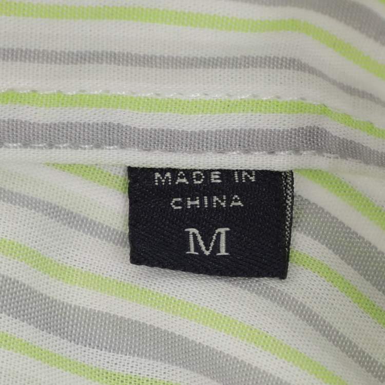 Pre Owned Zegna Sport Green/Grey Stripe Cotton Long Sleeve Shirt M