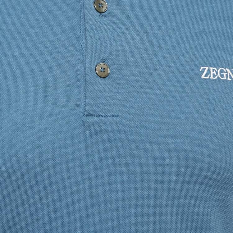 Pre Owned Zegna Sport Blue Cotton Polo T-Shirt S