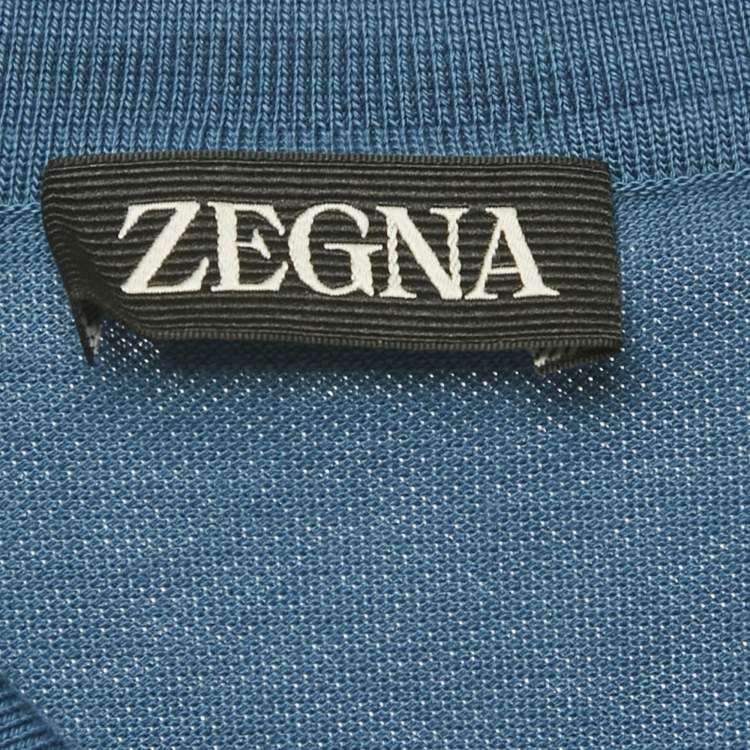 Pre Owned Zegna Sport Blue Cotton Polo T-Shirt S