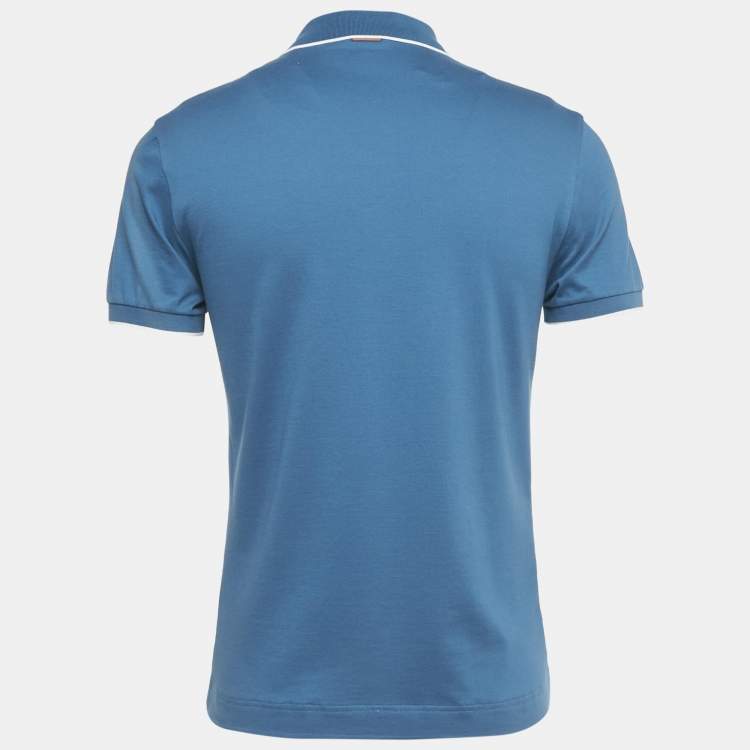 Pre Owned Zegna Sport Blue Cotton Polo T-Shirt S