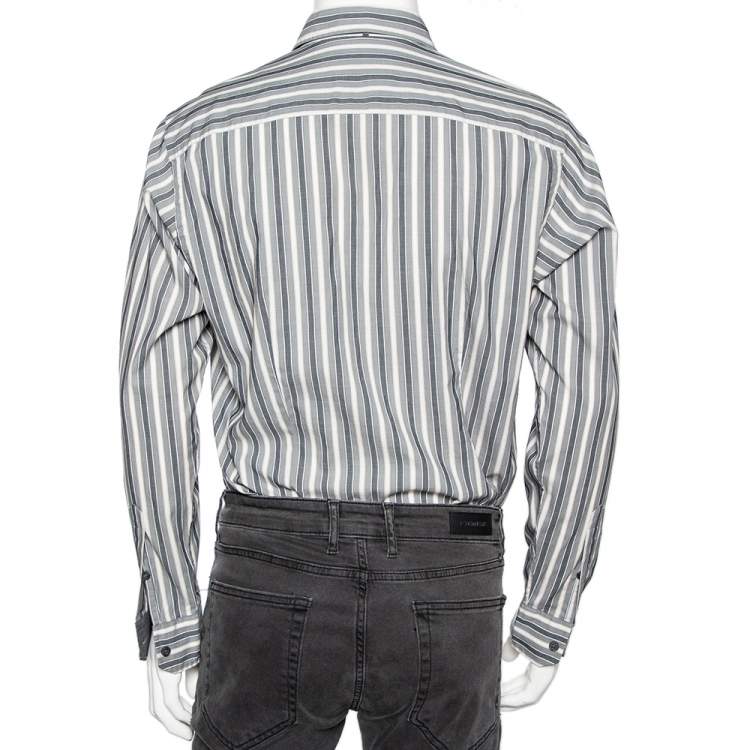 Pre Owned Zegna Sport Grey Striped Cotton & Silk Button Front Shirt M 