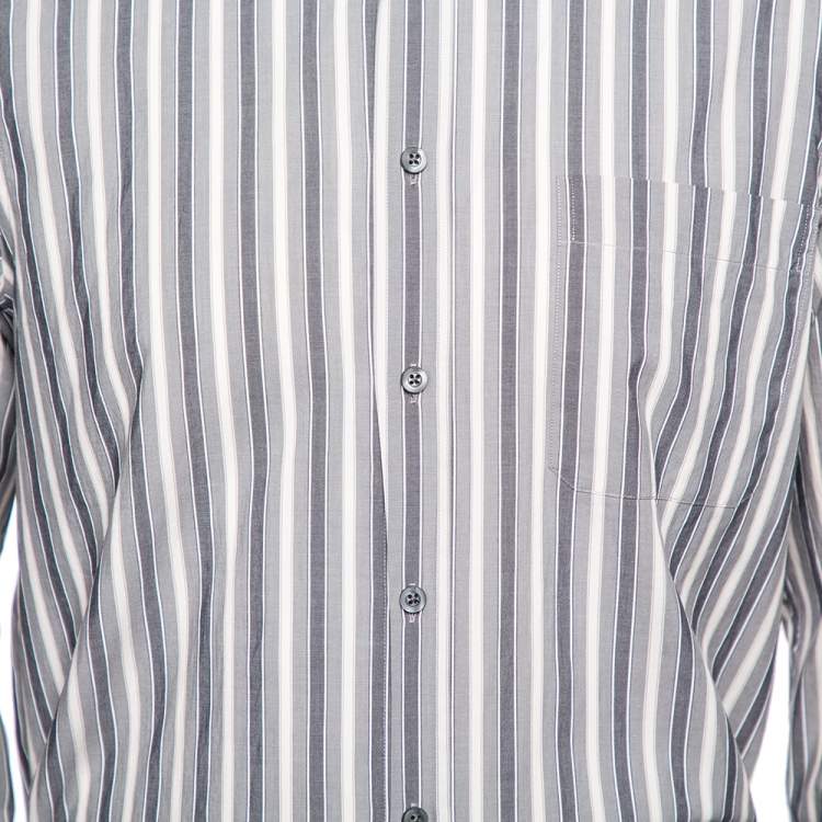 Pre Owned Zegna Sport Grey Striped Cotton & Silk Button Front Shirt M 
