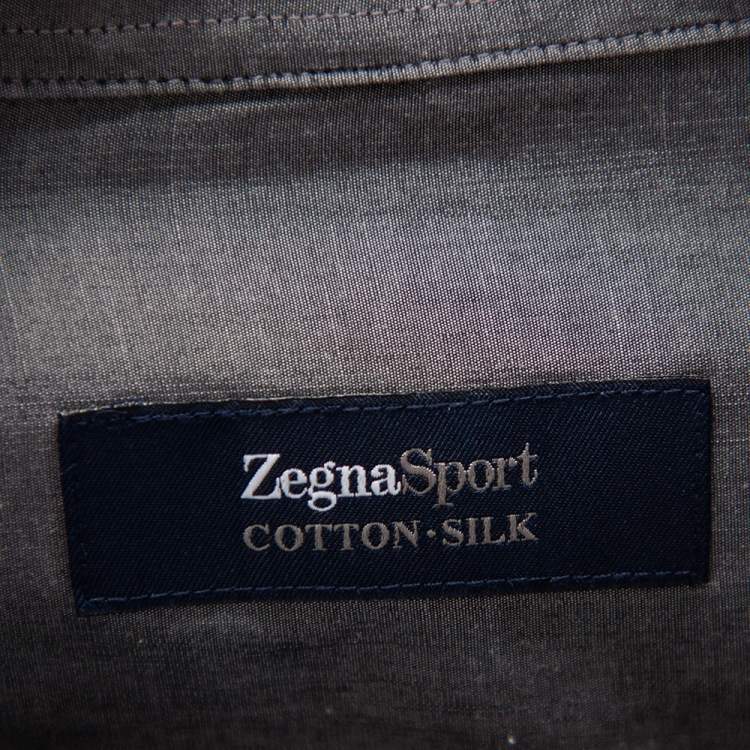 Pre Owned Zegna Sport Grey Striped Cotton & Silk Button Front Shirt M 
