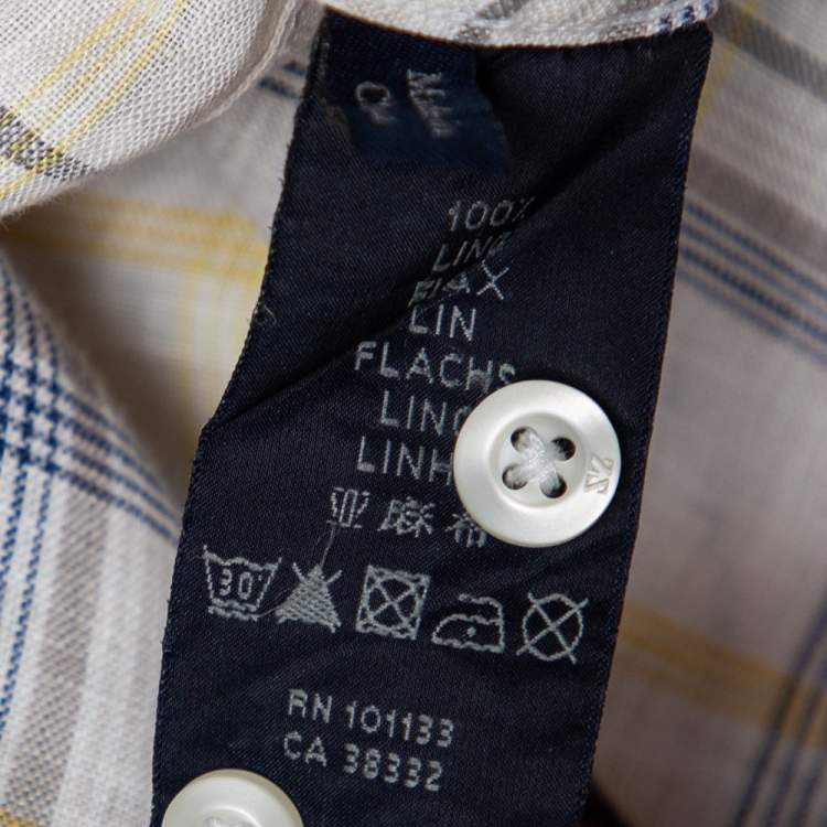 Pre Owned Zegna Sport Off-White Checked Linen Button Front Shirt M