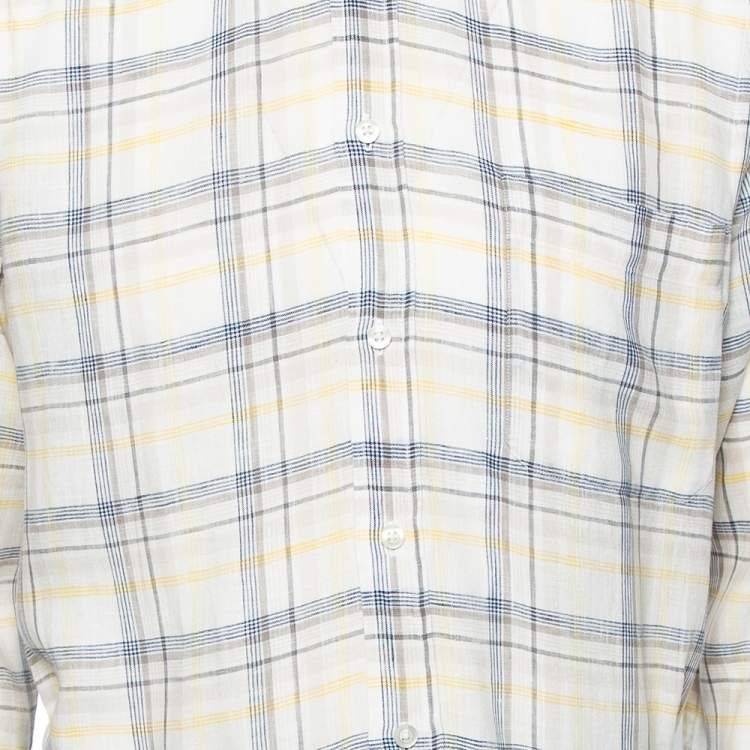 Pre Owned Zegna Sport Off-White Checked Linen Button Front Shirt M