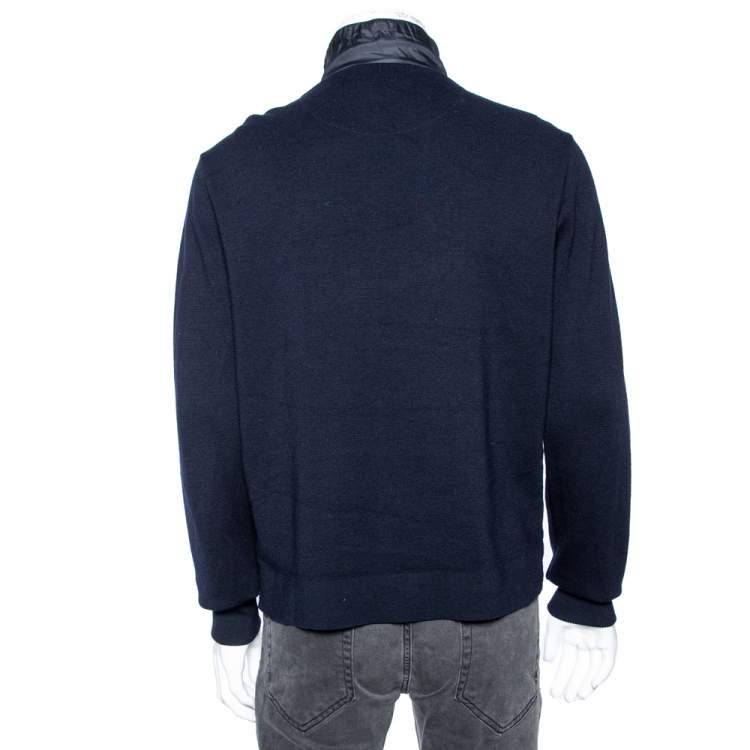 Pre Owned Zegna Sport Navy Blue Wool & Synthetic Paneled Zip Front Jacket L 