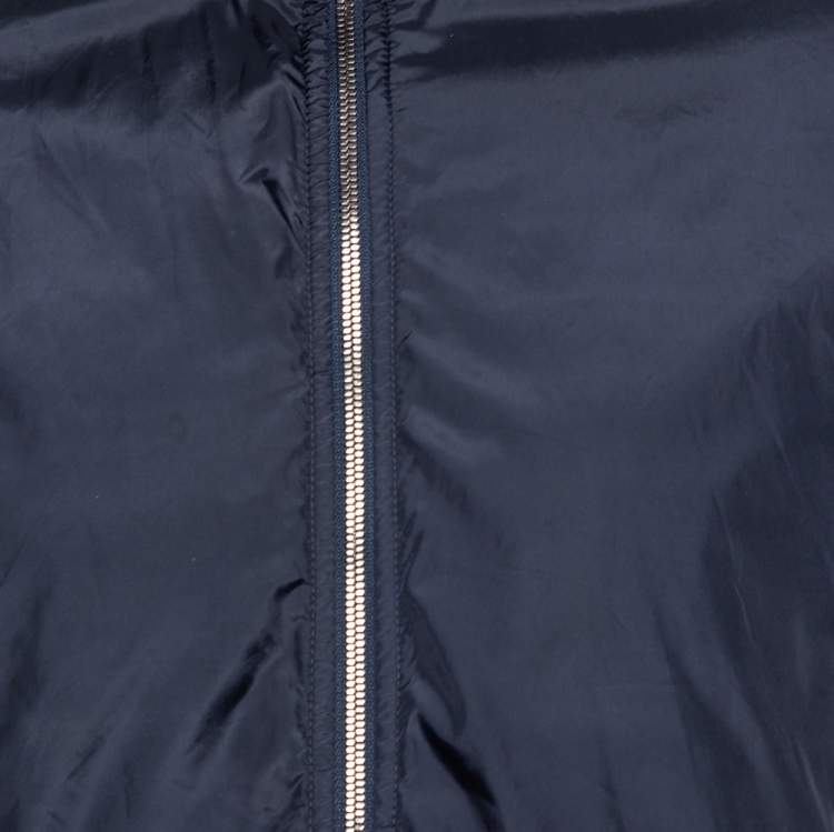 Pre Owned Zegna Sport Navy Blue Wool & Synthetic Paneled Zip Front Jacket L 