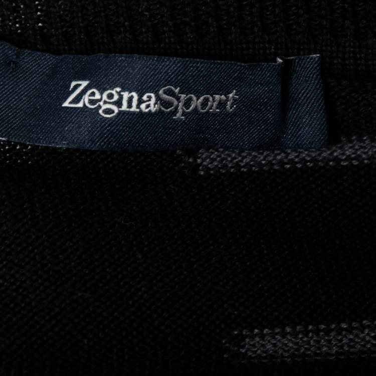 Pre Owned Zegna Sport Black Striped Knit Round Neck Sweater M