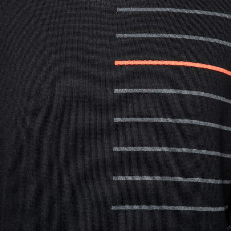 Pre Owned Zegna Sport Black Striped Knit Round Neck Sweater M