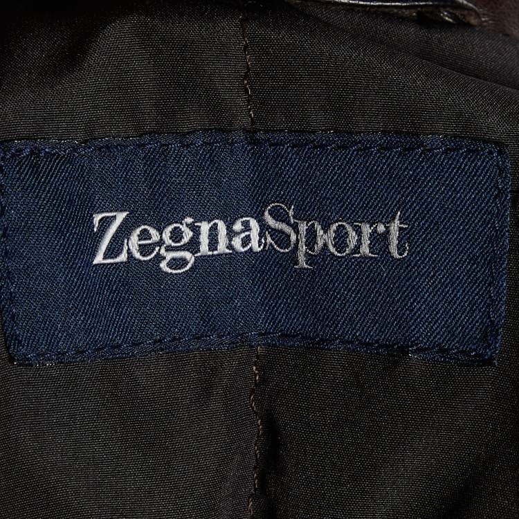 Pre Owned Zegna Sport Brown Leather Zip Front Jacket XL