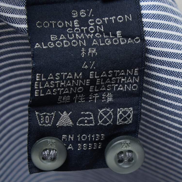 Pre Owned Zegna Sport Navy Blue Striped Cotton Long Sleeve Shirt M