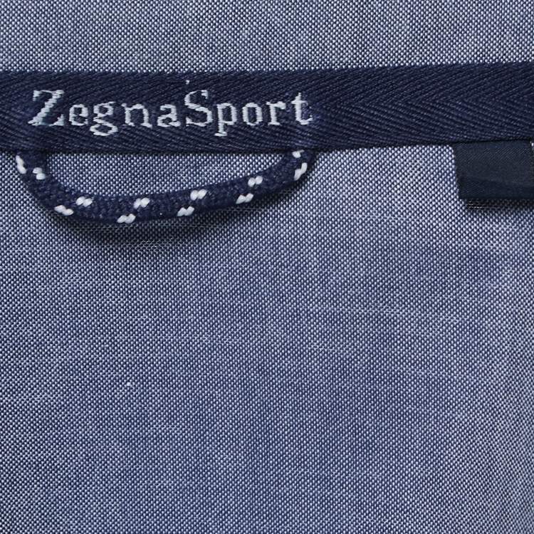 Pre Owned Zegna Sport Navy Blue Striped Cotton Long Sleeve Shirt M