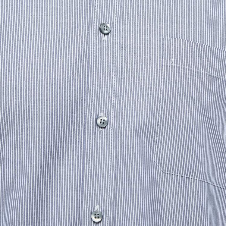 Pre Owned Zegna Sport Navy Blue Striped Cotton Long Sleeve Shirt M