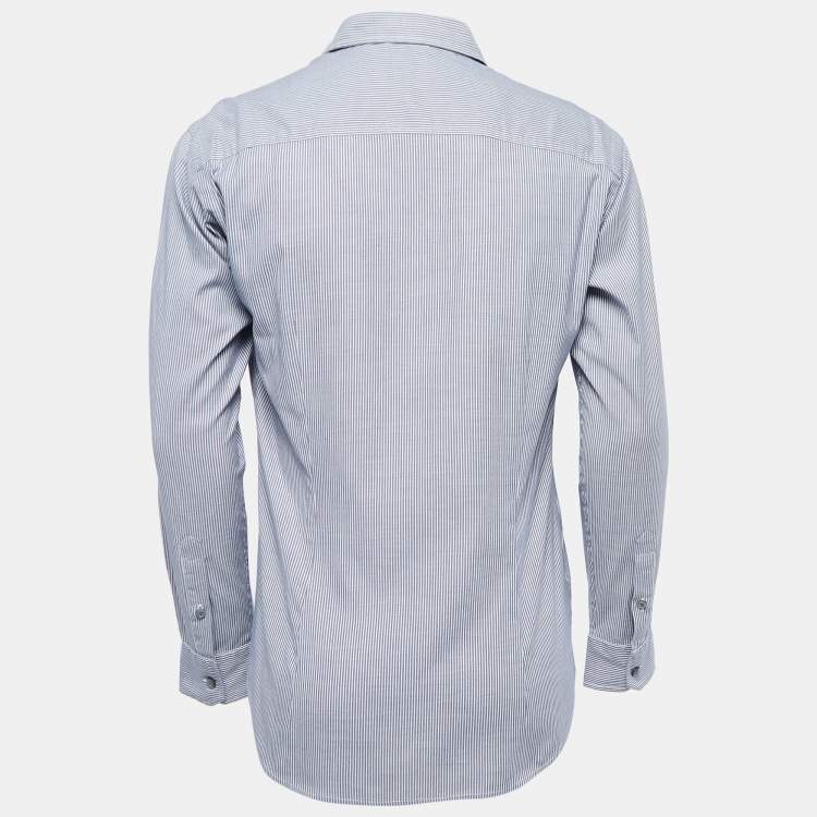 Pre Owned Zegna Sport Navy Blue Striped Cotton Long Sleeve Shirt M