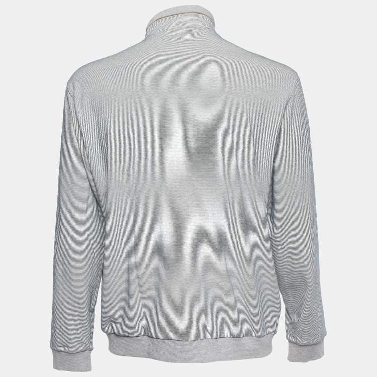 Pre Owned Zegna Sport Grey Striped Cotton Knit Zip Front Jacket XL