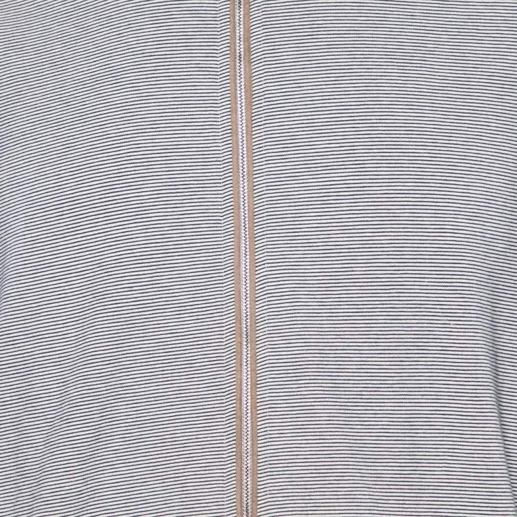 Pre Owned Zegna Sport Grey Striped Cotton Knit Zip Front Jacket XL