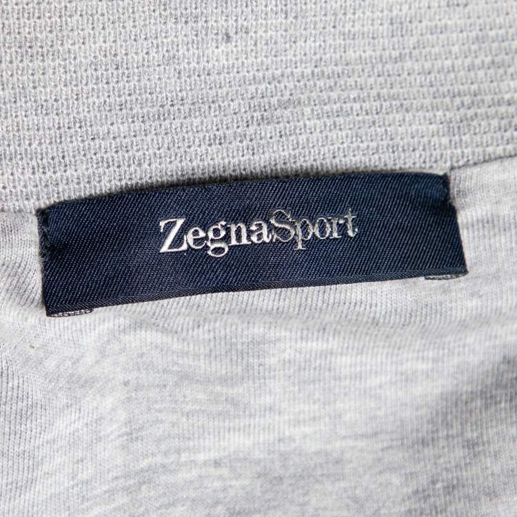 Pre Owned Zegna Sport Grey Striped Cotton Knit Zip Front Jacket XL