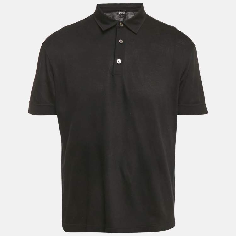 Pre Owned Zegna Black Jersey Polo T-Shirt L