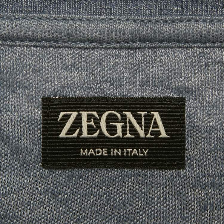 Pre Owned Zegna Blue Linen Knit Crew Neck T-Shirt XL