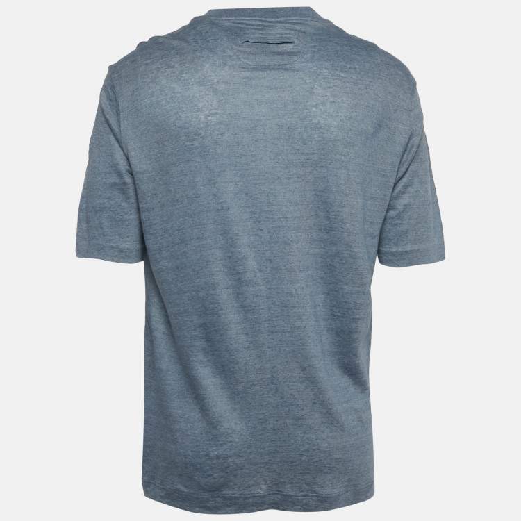 Pre Owned Zegna Blue Linen Knit Crew Neck T-Shirt XL