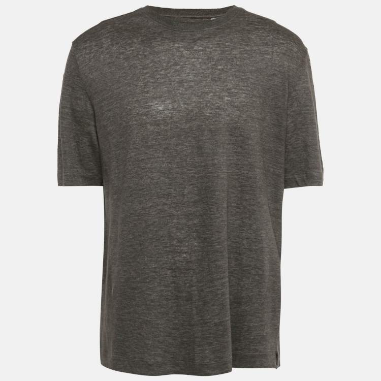 Pre Owned Zegna Dark Taupe Linen Oasi Lino T-Shirt XL 