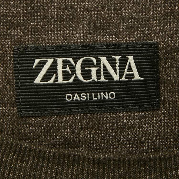 Pre Owned Zegna Dark Taupe Linen Oasi Lino T-Shirt XL 