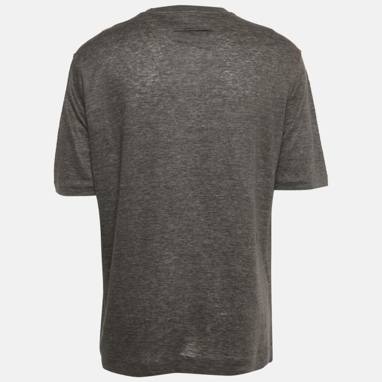 Pre Owned Zegna Dark Taupe Linen Oasi Lino T-Shirt XL 