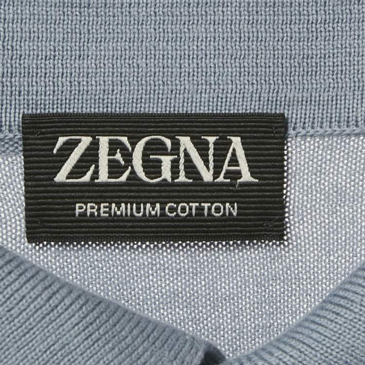 مملوكة مسبقًا Zegna Slate Blue Cotton Knit Polo T-Shirt M