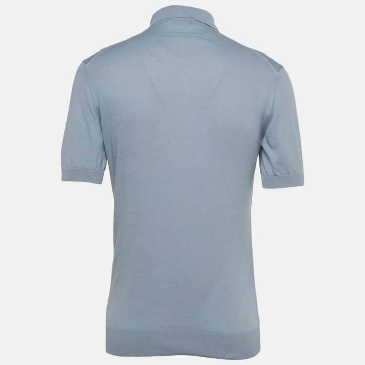 مملوكة مسبقًا Zegna Slate Blue Cotton Knit Polo T-Shirt M
