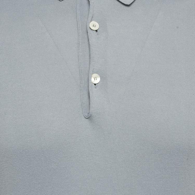 مملوكة مسبقًا Zegna Slate Blue Cotton Knit Polo T-Shirt M