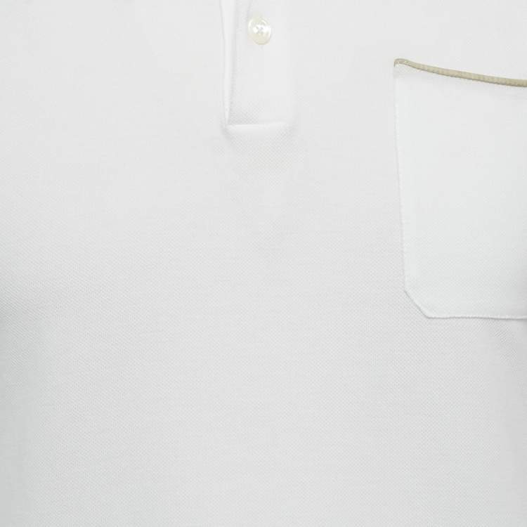Pre Owned Zegna White Cotton Pique Polo T-Shirt M